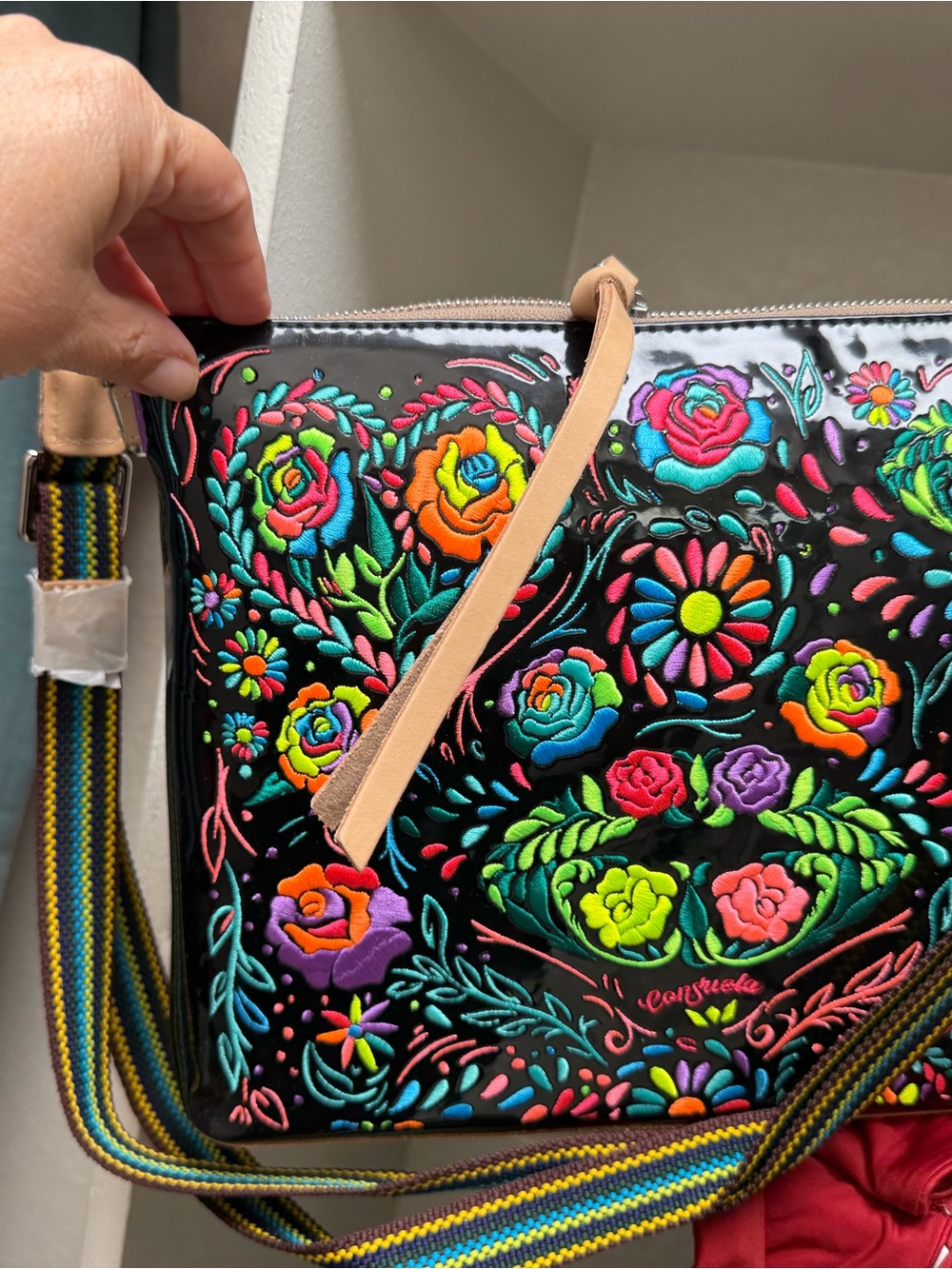 Consuela Black Multicolor Floral Embroidered Pouch - Picture 2 of 4